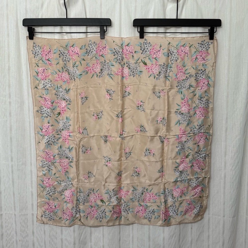 TRUE VINTAGE 100% Silk ECHO Oversized Cream Blue & Pink Floral Scarf - Picture 1 of 9